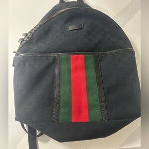 Gucci Black Backpack with Red and Green Stripe
